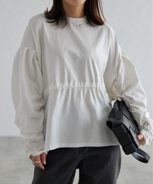 each（イーチ）の「【2WAY着用可能】ドロストぺプラムギャザースリーブTシャツ（Tシャツ/カットソー・レディース・ホワイト/ブラック・FREE）」の10枚目の写真