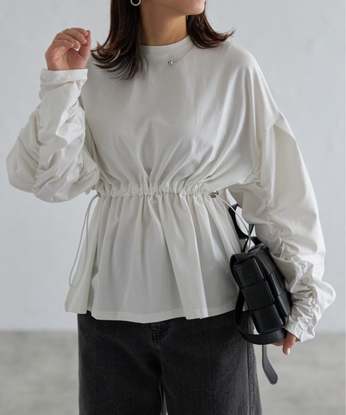each（イーチ）の「【2WAY着用可能】ドロストぺプラムギャザースリーブTシャツ（Tシャツ/カットソー・レディース・ホワイト/ブラック・FREE）」の8枚目の写真