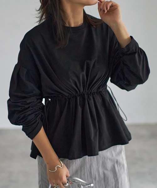 each（イーチ）の「【2WAY着用可能】ドロストぺプラムギャザースリーブTシャツ（Tシャツ/カットソー・レディース・ホワイト/ブラック・FREE）」の20枚目の写真