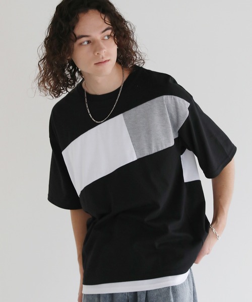 ASTRONOMY(アストロノミー)の「Buyer's Select/切替5分袖ビッグシルエットTシャツ(Tシャツ/カットソー・メンズ・ブラック/ホワイト・M/L)」の2枚目の写真