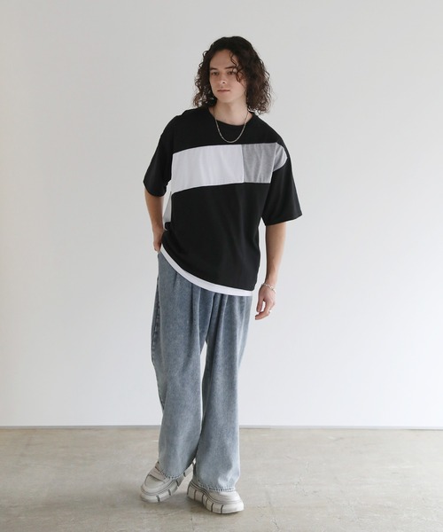ASTRONOMY(アストロノミー)の「Buyer's Select/切替5分袖ビッグシルエットTシャツ(Tシャツ/カットソー・メンズ・ブラック/ホワイト・M/L)」の12枚目の写真