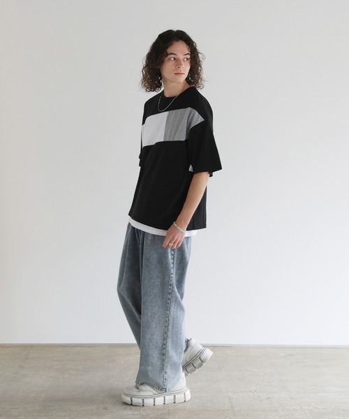 ASTRONOMY(アストロノミー)の「Buyer's Select/切替5分袖ビッグシルエットTシャツ(Tシャツ/カットソー・メンズ・ブラック/ホワイト・M/L)」の13枚目の写真