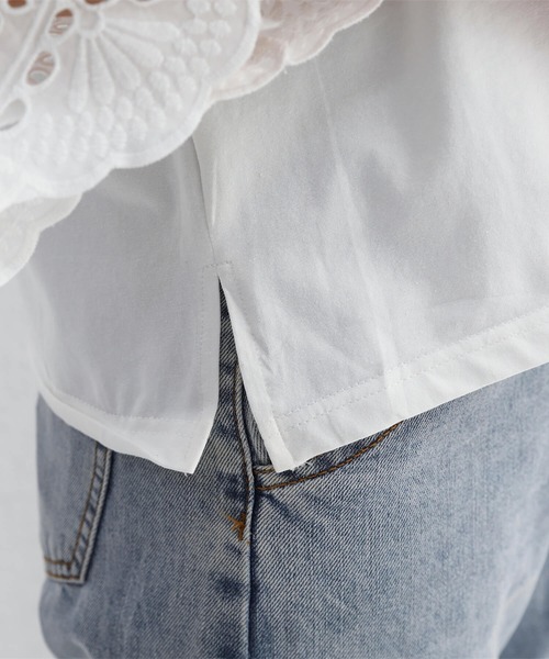 Cinderella（シンデレラ）の「カットソー シャツ トップス 半袖 レディース 春 夏 秋 Tシャツ レース 女性 カジュアル 異素材 大人かわいい 上品 シンプル（Tシャツ/カットソー・レディース・ホワイト/ブラック・FREE）」の8枚目の写真