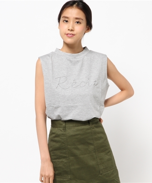 ikka(イッカ)の「ハイネック刺繍ロゴノースリーブプルオーバー(Tシャツ/カットソー・レディース・グレー/ネイビー/ピンク・MEDIUM/LARGE)」の2枚目の写真