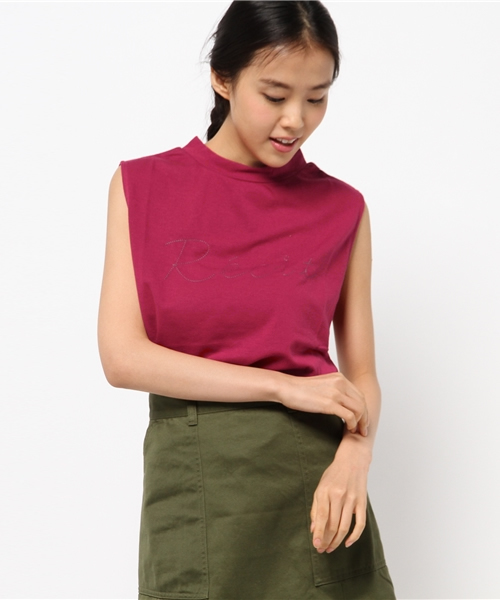 ikka(イッカ)の「ハイネック刺繍ロゴノースリーブプルオーバー(Tシャツ/カットソー・レディース・グレー/ネイビー/ピンク・MEDIUM/LARGE)」の1枚目の写真