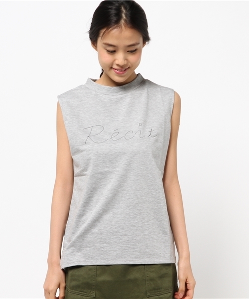 ikka(イッカ)の「ハイネック刺繍ロゴノースリーブプルオーバー(Tシャツ/カットソー・レディース・グレー/ネイビー/ピンク・MEDIUM/LARGE)」の4枚目の写真