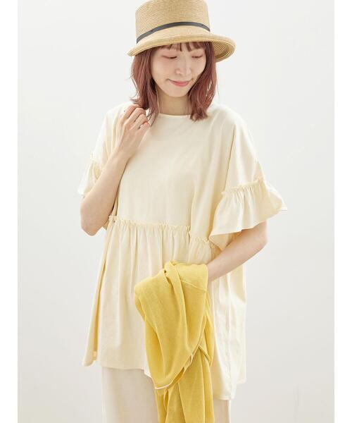 Samansa Mos2（サマンサ モスモス）の「【抗菌防臭】ブラウスみたいなフリルカットTシャツ（Tシャツ/カットソー・レディース・ブルー/キナリ/マスタード/ブラック・F）」の2枚目の写真