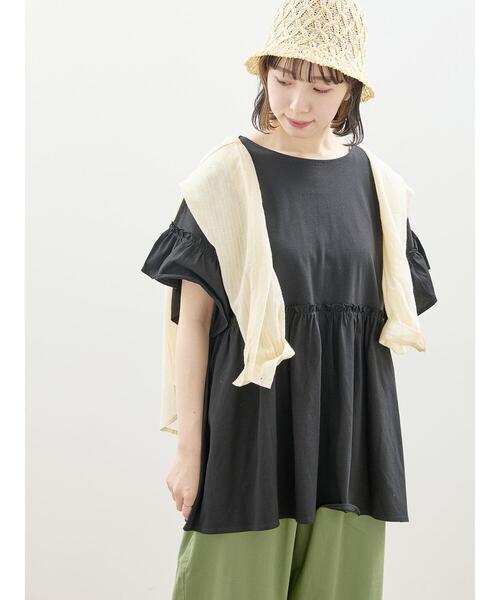 Samansa Mos2（サマンサ モスモス）の「【抗菌防臭】ブラウスみたいなフリルカットTシャツ（Tシャツ/カットソー・レディース・ブルー/キナリ/マスタード/ブラック・F）」の3枚目の写真