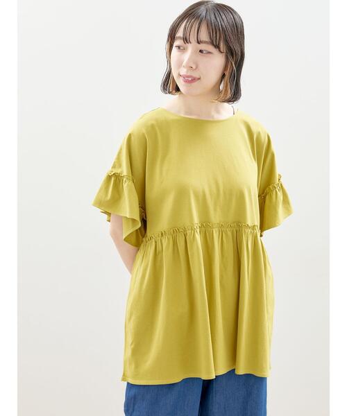 Samansa Mos2（サマンサ モスモス）の「【抗菌防臭】ブラウスみたいなフリルカットTシャツ（Tシャツ/カットソー・レディース・ブルー/キナリ/マスタード/ブラック・F）」の18枚目の写真