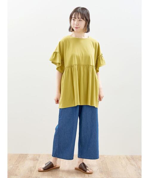 Samansa Mos2（サマンサ モスモス）の「【抗菌防臭】ブラウスみたいなフリルカットTシャツ（Tシャツ/カットソー・レディース・ブルー/キナリ/マスタード/ブラック・F）」の20枚目の写真