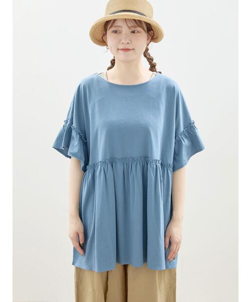 Samansa Mos2（サマンサ モスモス）の「【抗菌防臭】ブラウスみたいなフリルカットTシャツ（Tシャツ/カットソー・レディース・ブルー/キナリ/マスタード/ブラック・F）」の21枚目の写真