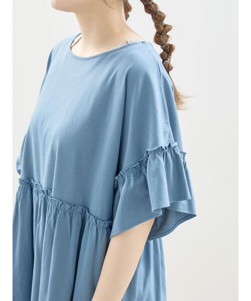 Samansa Mos2（サマンサ モスモス）の「【抗菌防臭】ブラウスみたいなフリルカットTシャツ（Tシャツ/カットソー・レディース・ブルー/キナリ/マスタード/ブラック・F）」の12枚目の写真