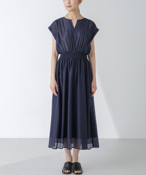 NANO universe（ナノユニバース）の「シアーサテンウエストシャーリングワンピース（ワンピース・レディース・ネイビー/ブルー/イエロー・S/M）」の19枚目の写真