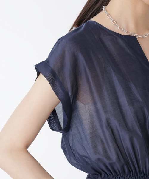 NANO universe（ナノユニバース）の「シアーサテンウエストシャーリングワンピース（ワンピース・レディース・ネイビー/ブルー/イエロー・S/M）」の11枚目の写真