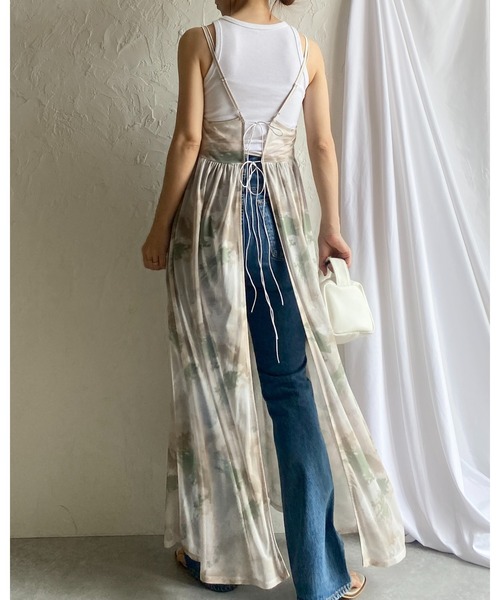 She's Closet（シーズクローゼット）の「【低身長向けサイズあり】ぼかしプリントニュアンス柄リボン2WAYメッシュロングチュールキャミワンピース（ワンピース・レディース・チャコールグレー/アイボリー・SHORT/FREE）」の20枚目の写真