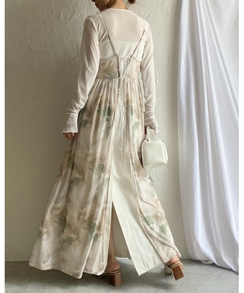 She's Closet（シーズクローゼット）の「【低身長向けサイズあり】ぼかしプリントニュアンス柄リボン2WAYメッシュロングチュールキャミワンピース（ワンピース・レディース・チャコールグレー/アイボリー・SHORT/FREE）」の18枚目の写真