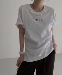 パール使いワンポイントロゴプリントTシャツ