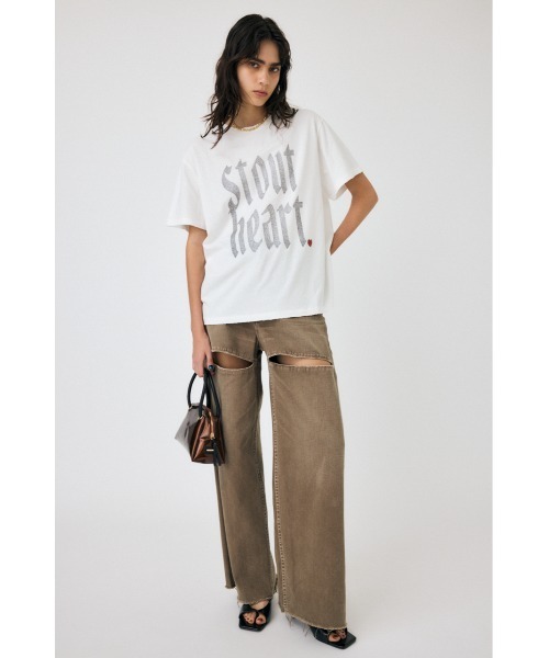 MOUSSY（マウジー）の「GLITTER DAMAGE Tシャツ（Tシャツ/カットソー・レディース・ホワイト/ブラウン/ネイビー・FREE）」の14枚目の写真