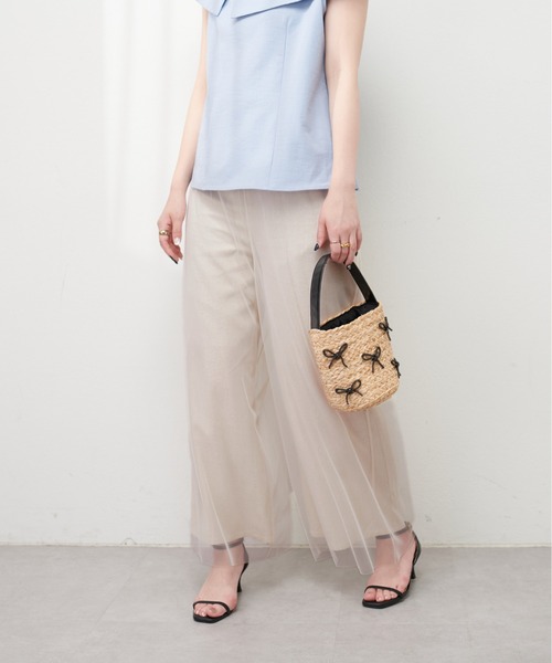 natural couture(ナチュラルクチュール)の「レーヨン麻混ロングパンツ(その他パンツ・レディース・チャコールグレー/ライトベージュ/ブラック・FREE)」の1枚目の写真