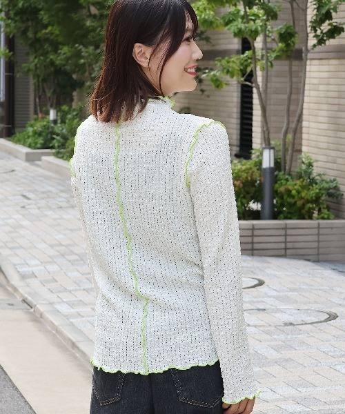 チチカカ（チチカカ）の「プクプクレースボトルネックＴシャツ（Tシャツ/カットソー・レディース・オフホワイト/ブラック/ライトグリーン・FREE）」の5枚目の写真