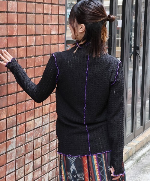 チチカカ（チチカカ）の「プクプクレースボトルネックＴシャツ（Tシャツ/カットソー・レディース・オフホワイト/ブラック/ライトグリーン・FREE）」の7枚目の写真