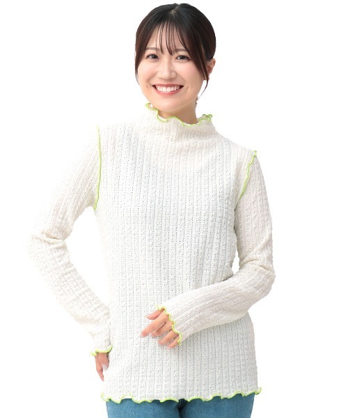 チチカカ（チチカカ）の「プクプクレースボトルネックＴシャツ（Tシャツ/カットソー・レディース・オフホワイト/ブラック/ライトグリーン・FREE）」の9枚目の写真