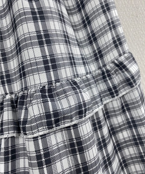 セール】ミニチェック柄3段ティアードロングスカート（スカート