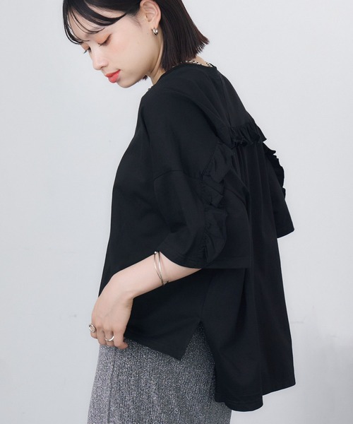 RETRO GIRL(レトロガール)の「BフリルワイドT-shirt(Tシャツ/カットソー・レディース・オフホワイト/チャコールグレー/ブラック・FREE)」の2枚目の写真