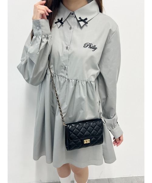 PHILLY（フィリー）の「【PHILLY】リボンポイントシャツワンピース（シャツワンピース・レディース・ホワイト/グレー・FREE）」の2枚目の写真