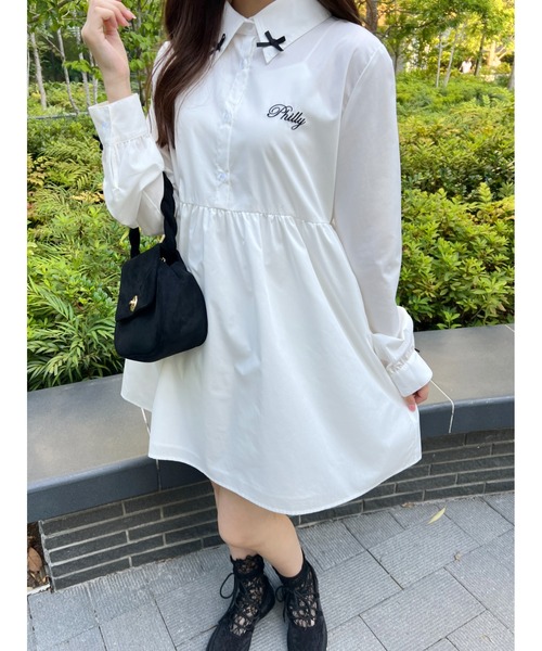 PHILLY（フィリー）の「【PHILLY】リボンポイントシャツワンピース（シャツワンピース・レディース・ホワイト/グレー・FREE）」の3枚目の写真