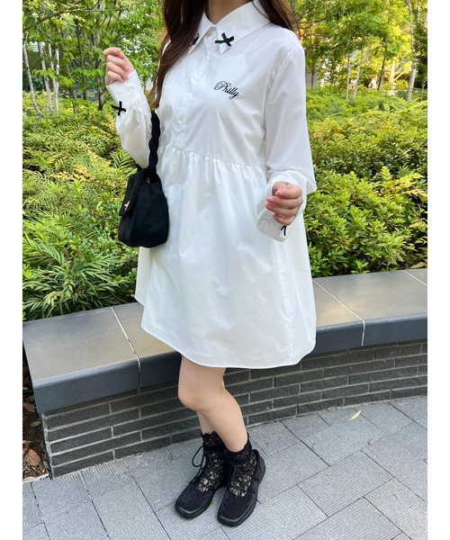 PHILLY（フィリー）の「【PHILLY】リボンポイントシャツワンピース（シャツワンピース・レディース・ホワイト/グレー・FREE）」の4枚目の写真