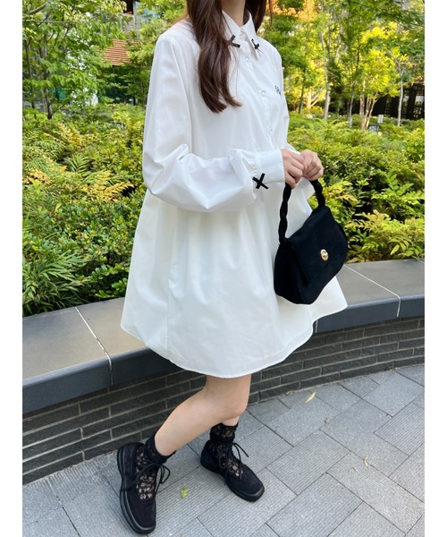 PHILLY（フィリー）の「【PHILLY】リボンポイントシャツワンピース（シャツワンピース・レディース・ホワイト/グレー・FREE）」の8枚目の写真