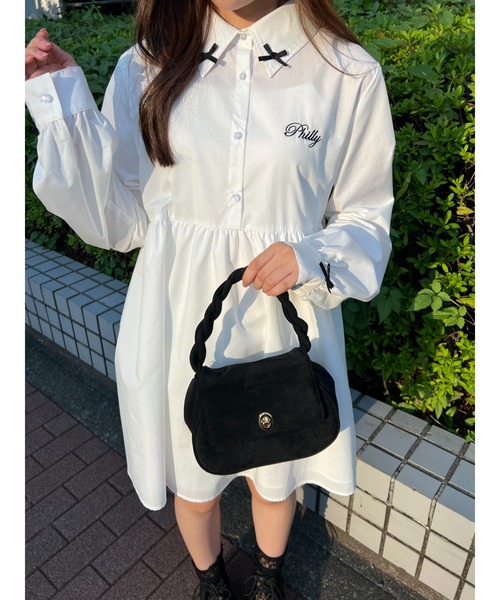 PHILLY（フィリー）の「【PHILLY】リボンポイントシャツワンピース（シャツワンピース・レディース・ホワイト/グレー・FREE）」の10枚目の写真