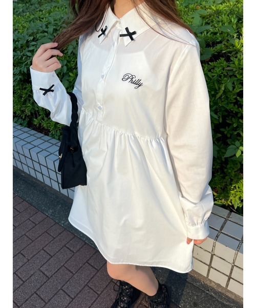 PHILLY（フィリー）の「【PHILLY】リボンポイントシャツワンピース（シャツワンピース・レディース・ホワイト/グレー・FREE）」の11枚目の写真