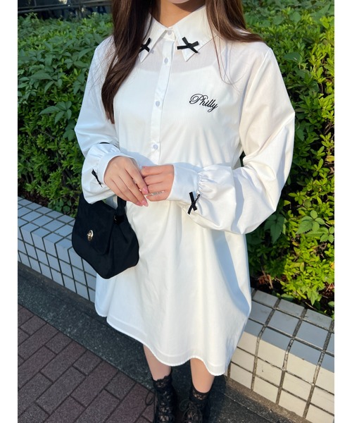 PHILLY（フィリー）の「【PHILLY】リボンポイントシャツワンピース（シャツワンピース・レディース・ホワイト/グレー・FREE）」の12枚目の写真