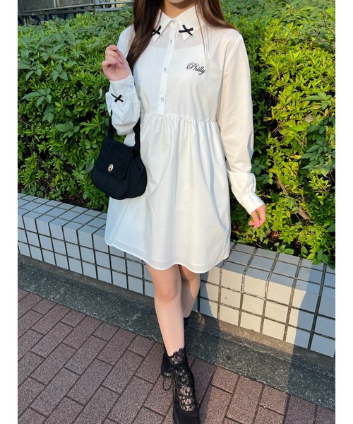 PHILLY（フィリー）の「【PHILLY】リボンポイントシャツワンピース（シャツワンピース・レディース・ホワイト/グレー・FREE）」の13枚目の写真