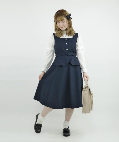 F i.n.t（フィント）の「ビスチェレイヤード風ジャンパースカート/fint（ジャンパースカート・レディース・グレー/ネイビー・FREE）」の4枚目の写真