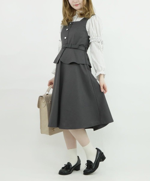 F i.n.t（フィント）の「ビスチェレイヤード風ジャンパースカート/fint（ジャンパースカート・レディース・グレー/ネイビー・FREE）」の7枚目の写真