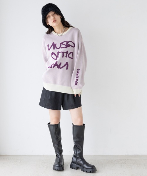 RAGEBLUE（レイジブルー）の「レターロゴルーズニット（ニット/セーター・レディース・ホワイト/ネイビー/グレー・FREE）」の4枚目の写真