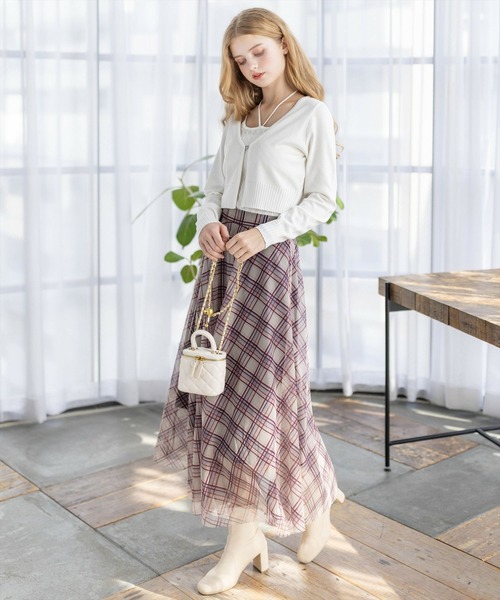 セール】チェックチュールロングスカート [大人フェミニン ふんわり