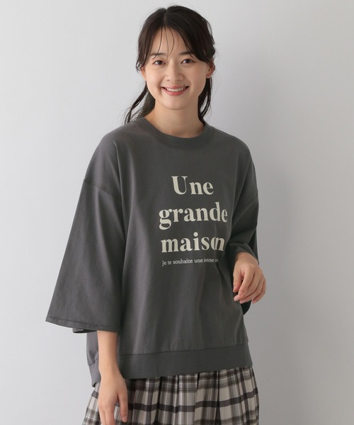 GLOBAL WORK Smile Seed Store（グローバルワーク スマイルシードストア）の「刺繍ロゴプルオーバー/七分袖/144049（Tシャツ/カットソー・レディース・ブラック/オフホワイト/チャコール・LARGE/SMALL/X-LARGE/MEDIUM）」の3枚目の写真
