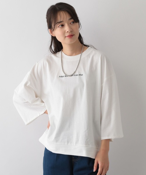 GLOBAL WORK Smile Seed Store（グローバルワーク スマイルシードストア）の「刺繍ロゴプルオーバー/七分袖/144049（Tシャツ/カットソー・レディース・ブラック/オフホワイト/チャコール・LARGE/SMALL/X-LARGE/MEDIUM）」の8枚目の写真