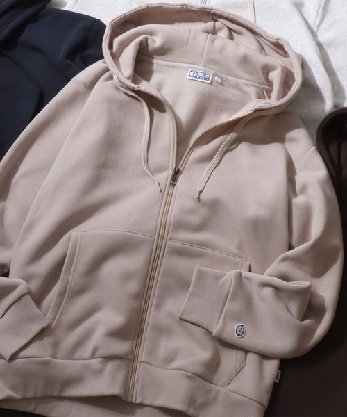 DISCUS（ディスカス）の「DISCUS/ディスカス 別注 オーバーサイズ 裏起毛 ワンポイントロゴ刺繍 ミニワッペン フルジップパーカー フーディー パーカー スウェット レディース メンズ（パーカー・メンズ・ブラック/ブルーグリーン/グレー/ネイビー/オートミール/ブラウン/グレイッシュベージュ・M/L/LL）」の5枚目の写真