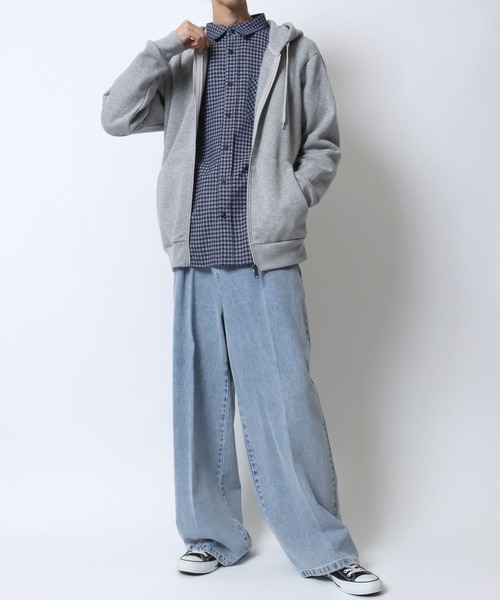 DISCUS（ディスカス）の「DISCUS/ディスカス 別注 オーバーサイズ 裏起毛 ワンポイントロゴ刺繍 ミニワッペン フルジップパーカー フーディー パーカー スウェット レディース メンズ（パーカー・メンズ・ブラック/ブルーグリーン/グレー/ネイビー/オートミール/ブラウン/グレイッシュベージュ・M/L/LL）」の14枚目の写真