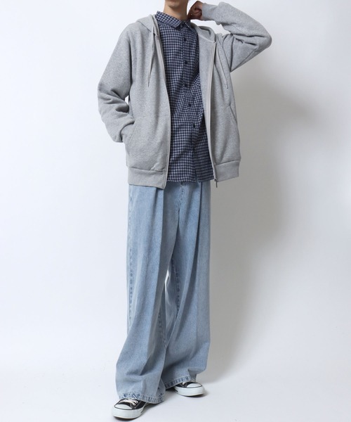 DISCUS（ディスカス）の「DISCUS/ディスカス 別注 オーバーサイズ 裏起毛 ワンポイントロゴ刺繍 ミニワッペン フルジップパーカー フーディー パーカー スウェット レディース メンズ（パーカー・メンズ・ブラック/ブルーグリーン/グレー/ネイビー/オートミール/ブラウン/グレイッシュベージュ・M/L/LL）」の15枚目の写真