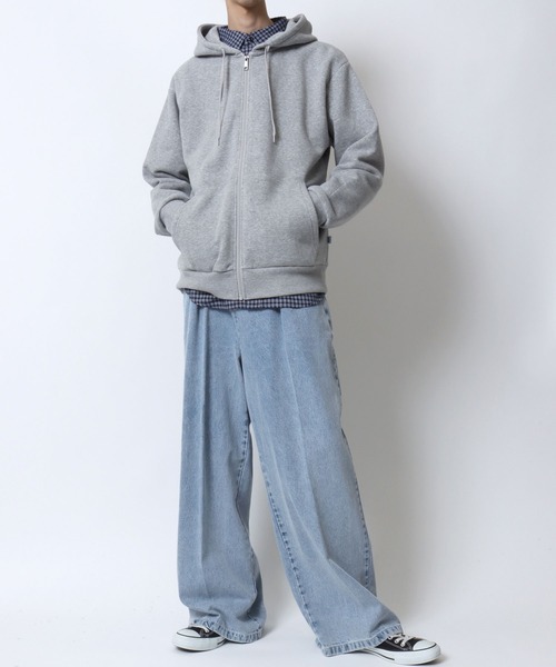 DISCUS（ディスカス）の「DISCUS/ディスカス 別注 オーバーサイズ 裏起毛 ワンポイントロゴ刺繍 ミニワッペン フルジップパーカー フーディー パーカー スウェット レディース メンズ（パーカー・メンズ・ブラック/ブルーグリーン/グレー/ネイビー/オートミール/ブラウン/グレイッシュベージュ・M/L/LL）」の18枚目の写真