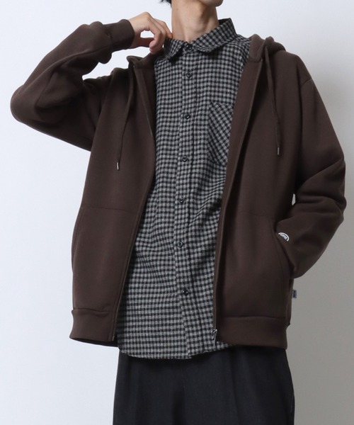 DISCUS（ディスカス）の「DISCUS/ディスカス 別注 オーバーサイズ 裏起毛 ワンポイントロゴ刺繍 ミニワッペン フルジップパーカー フーディー パーカー スウェット レディース メンズ（パーカー・メンズ・ブラック/ブルーグリーン/グレー/ネイビー/オートミール/ブラウン/グレイッシュベージュ・M/L/LL）」の20枚目の写真