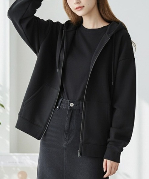 DISCUS（ディスカス）の「DISCUS/ディスカス 別注 オーバーサイズ 裏起毛 ワンポイントロゴ刺繍 ミニワッペン フルジップパーカー フーディー パーカー スウェット レディース メンズ（パーカー・メンズ・ブラック/ブルーグリーン/グレー/ネイビー/オートミール/ブラウン/グレイッシュベージュ・M/L/LL）」の8枚目の写真