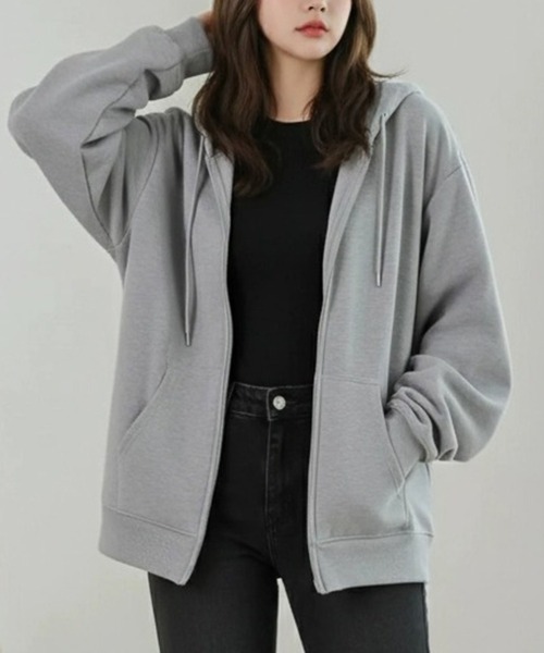 DISCUS（ディスカス）の「DISCUS/ディスカス 別注 オーバーサイズ 裏起毛 ワンポイントロゴ刺繍 ミニワッペン フルジップパーカー フーディー パーカー スウェット レディース メンズ（パーカー・メンズ・ブラック/ブルーグリーン/グレー/ネイビー/オートミール/ブラウン/グレイッシュベージュ・M/L/LL）」の9枚目の写真