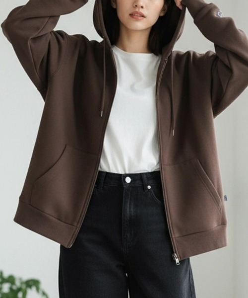 DISCUS（ディスカス）の「DISCUS/ディスカス 別注 オーバーサイズ 裏起毛 ワンポイントロゴ刺繍 ミニワッペン フルジップパーカー フーディー パーカー スウェット レディース メンズ（パーカー・メンズ・ブラック/ブルーグリーン/グレー/ネイビー/オートミール/ブラウン/グレイッシュベージュ・M/L/LL）」の10枚目の写真